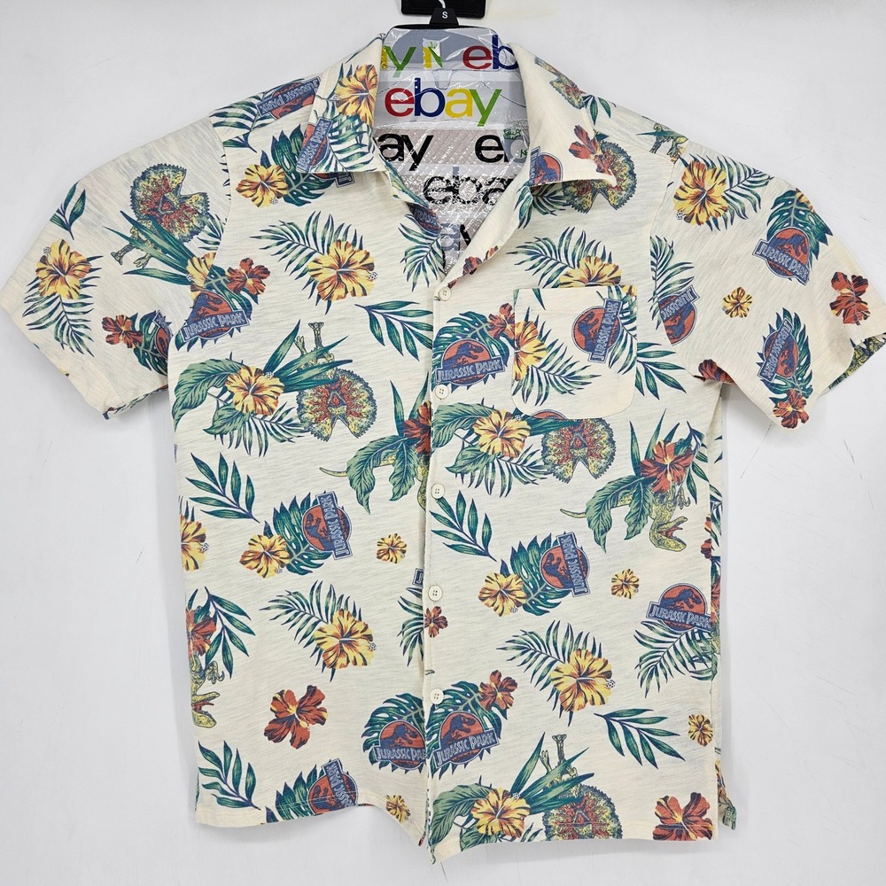 Jurassic Worls Shirt Mens Medium Floral Hawaiian Camp All Over Print AOP